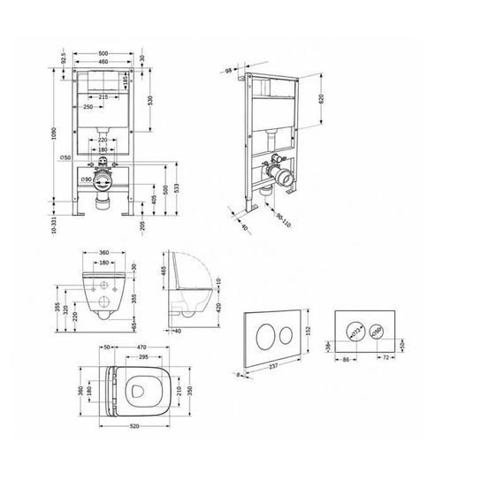 Готове рішення Qtap для ванної кімнати: підвісний унітаз Crow Rimless 520x360x290 + комплект інсталяції Standard (кругла клавіша | Зображення 1