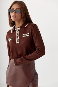 Кофта-поло з імітованими кишенями - коричневий цвет, ONE SIZE (є розміри)