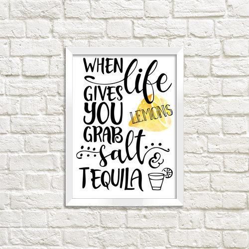 Постер в рамці When life dives you grab salt tequila 15x21 см, A5 (WMT5_18S002_WH)