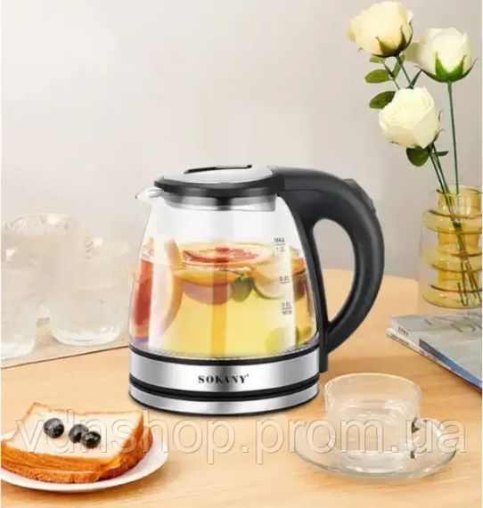 Скляний електрочайник 1500Вт Sokany SK-SH-1059, чайник із підсвічуванням на 1.2 л.