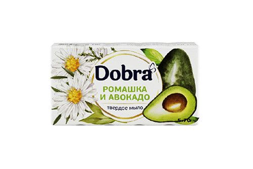 Мыло туалетное твёрдое косметическое 5*70г экопак ТМ Dobra Ромашка и авокадо