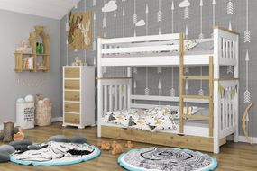 Двухъярусная детская кровать iSmart Скандинавия Мини Белый (RAL9003) + Орех светлый 70х190 см с ящиками (DDMBG-2363)