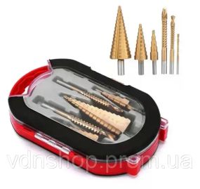 Набір східчастих свердлів з титановим покриттям 6 штук у кейсі