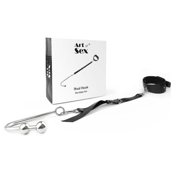 Анальный крюк 3 с ошейником из натуральной кожи Art of Sex - Anal hook, Черный | Зображення 1