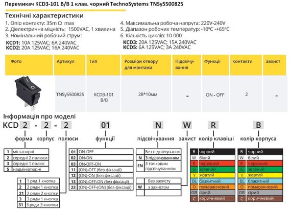 Переключатель KCD3-101 B/B 1 клавиша черная Ny95500825 | Зображення 1