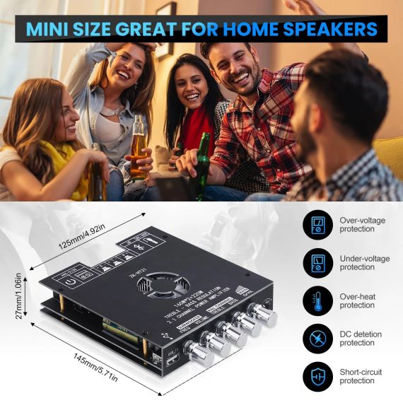 Усилитель УНЧ 2.1 160Вт+160W+220W TDA7498E bluetooth 5.0 цифровой D-класса 15-36V ZK-HT21 USB AUX | Зображення 2