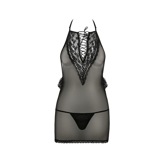 Сорочка прозрачная приталенная Passion ERZA CHEMISE L/XL, black, трусики | Зображення 2