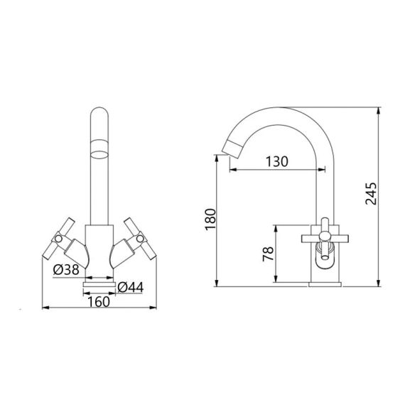 Змішувач для кухні Lidz Wind 161F двохвентильний LDWIN161FNKS46098 Nickel | Зображення 1