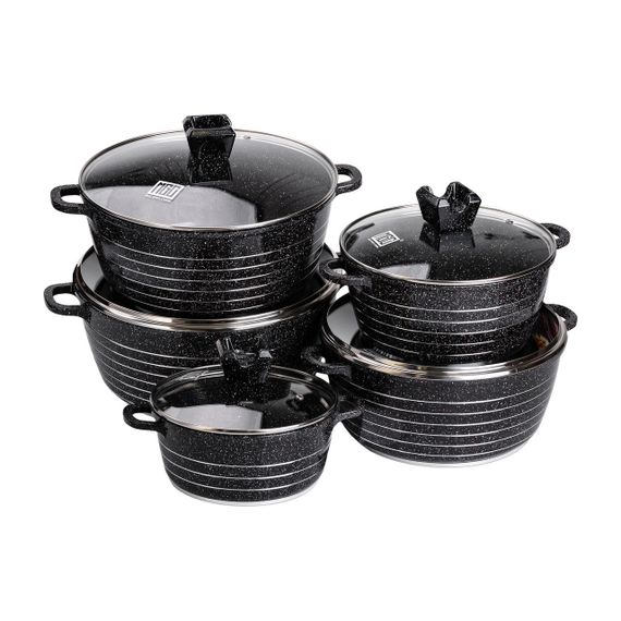 Набор из 5 хозяйственных кастрюль, 2,5-9 литров, толстое дно, алюминий MGC HP-4-411B