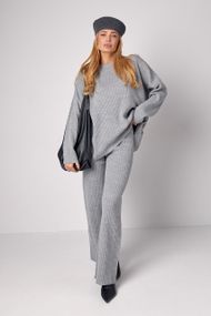 Жіночий костюм oversize у рубчик зі штанами палаццо - сірий цвет, M (є розміри)
