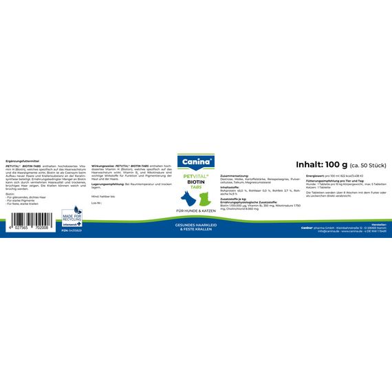 Вітамінний комплекс Canina Petvital Biotin-Tabs для вибагливих собак і котів Біотин 100 г 50 табл. | Зображення 2
