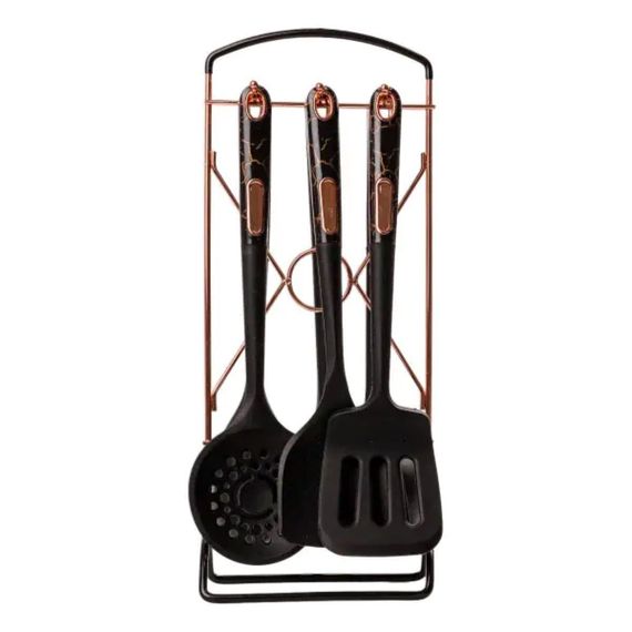 Набір кухонного приладдя на підставці 6 штук кухонні аксесуари Чорний під мармур YRUR5