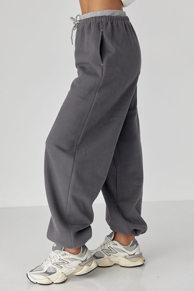 Широкі спортивні штани з начосом - темно-сірий цвет, L (є розміри) | Зображення 4