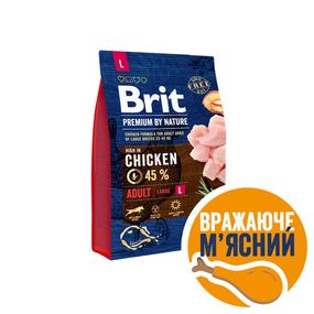 Корм сухий Brit Premium Dog Adult L для дорослих собак великих порід вагою 25-45 кг з куркою 3 кг