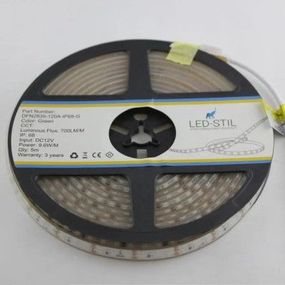 Светодиодная лента LED-STIL 9,6 Вт/м 2835 120 діодів IP68 24 Вольта 420 lm Зелений (DFN2835-120A-IP68-G-24V) - | Зображення 3