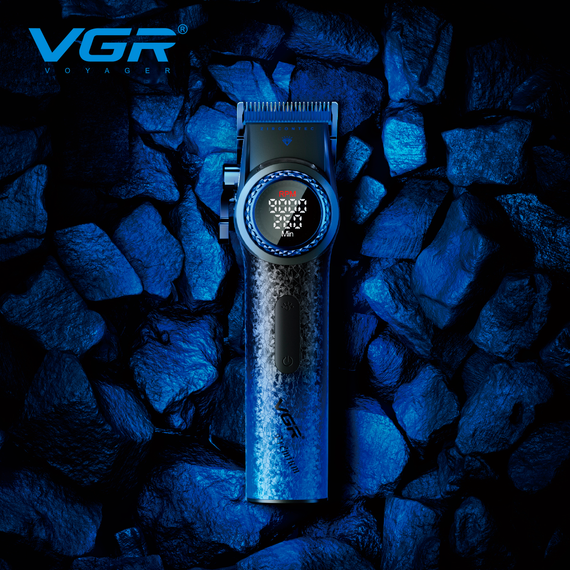 Аккумуляторная машинка для стрижки VGR V-001 BLUE, 10 насадок, 9000 RPM, 4600 mAh, LED дисплей | Зображення 9