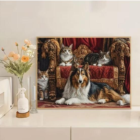 Набір для вишивання JOZYSH «Королівський затишок: Коллі та коти» 14CT, 30x40 см, канва Аїду з нанесеним малюнком | Зображення 6