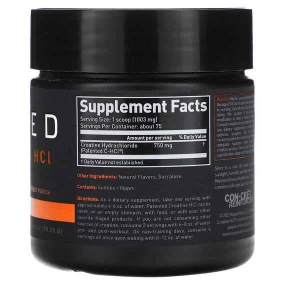 Креатин гидрохлорид Kaged Muscle Creatine HCl, 75.23 g (Fruit Punch) | Зображення 1