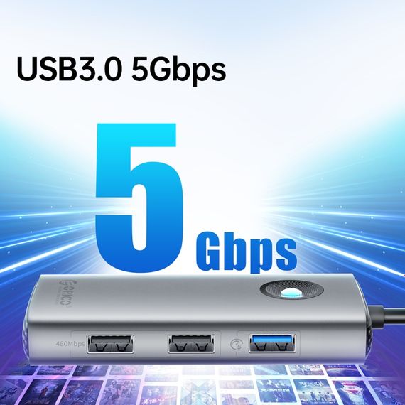 ORICO ORICO-PW11-6PCR R45 Type-C / USB-C Многофункциональная док-станция 6-в-1 5 Гбит/с (темно-серый) | Зображення 3