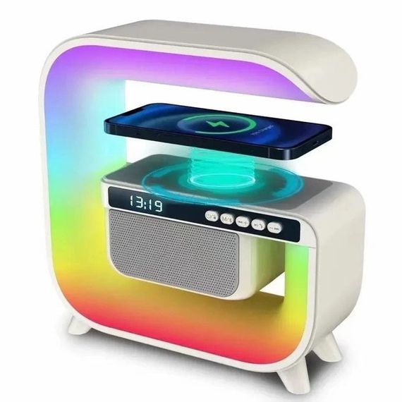 Ночник із колонкою та бездротовою зарядкою RGB G3 | Настільна смарт лампа | Нічник GE-386 світильник павербанк | Зображення 6