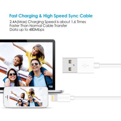 Дата кабель USB 2.0 AM to Lightning 1.8m 2.1A MFI White Choetech (IP0027-WH) | Зображення 3
