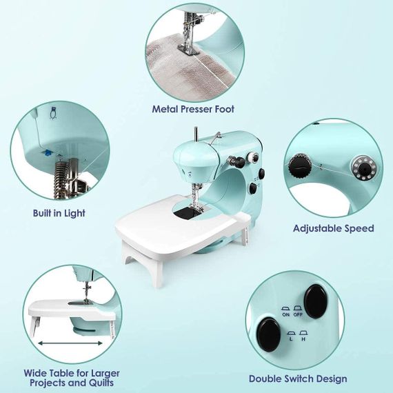 Портативная швейная машинка YurDoca с выдвижным столом и подсветкой, модернизированная, две нити, двухскоростн | Зображення 3