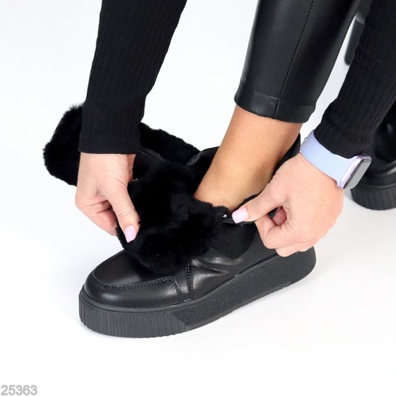 Молодежные спортивные зимние черные ботинки натуральная кожа с опушкой | Зображення 8