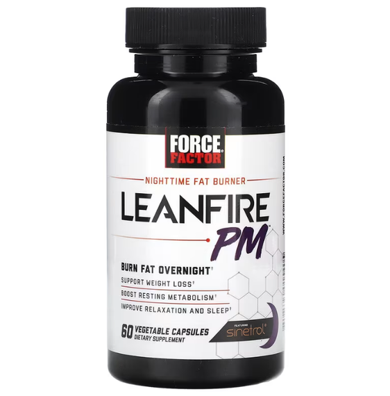 Жироспалювач, Leanfire PM, Force Factor, нічний, 60 рослинних капсул