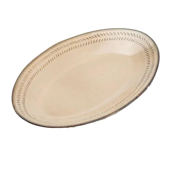 Тарелка сервировочная круглая фарфоровая 27.5 см бежевая HP23377 | Зображення 1