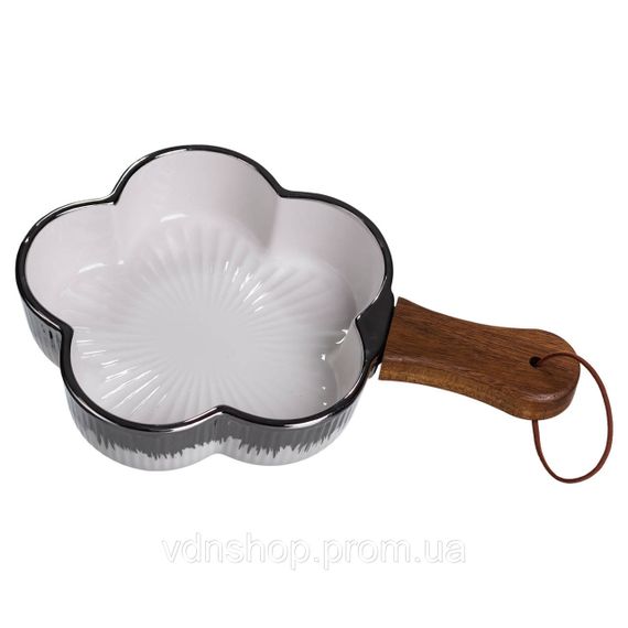 Тарілка порцелянова глибока з ручкою Квітка 24×16×4 (см) блюдо сервірувальне з ручкою для подачі тарілка сковорода Срібло ZJH-13-3 | Зображення 3