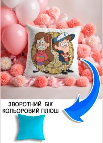 Подушка плюшева Мерч Крафт Дизайн з принтом Граввіті Фолз 2 блакитний плюш квадратна 33х33 см
