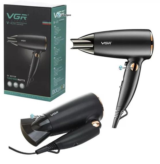 Дорожный складной фен VGR V-439 1600W • Компактный фен для сушки и укладки волос с холодным обдувом и насадкой-концентратором | Зображення 1