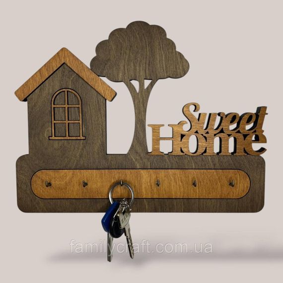 Ключниця настінна Sweet Home (Милий дім) з деревом венге на 6 гачків, дерев'яна вішалка тримач для ключів у передпокій | Зображення 1