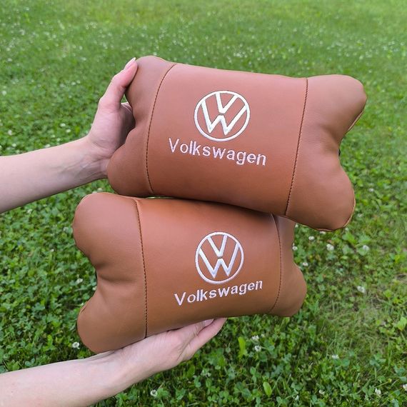Набор подушек 2шт для автомобиля Volkswagen из натуральной коричневой кожи. Подушки MP-968 на подголовник | Зображення 1