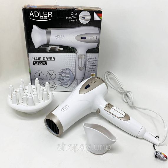 Електричний фен для волосся Adler AD-2248 White 2400Вт для укладання та сушіння з насадками з іонізацією | Зображення 6