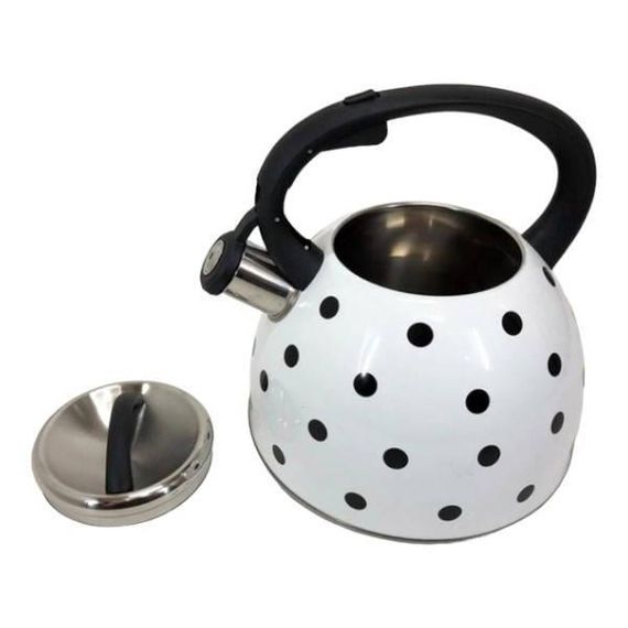 Чайник із нержавіючої сталі зі свистком 2,5л UNIQUE UN-5301 Білий горошок