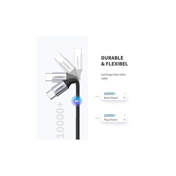 Дата кабель USB-C to USB-C 1.0m US261 3A Alum. Braid Gray\Black Ugreen (50150) | Зображення 4