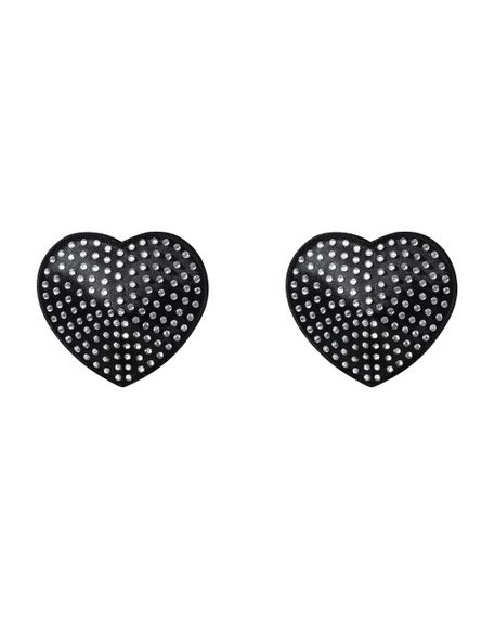 Накладки-серця на соски зі стразами Obsessive A750 nipple covers, чорні, One size | Зображення 2