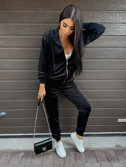 Жіночий спортивний костюм велюровий з кофтою на блискавці розмір М колір чорный Vi114 | Зображення 2