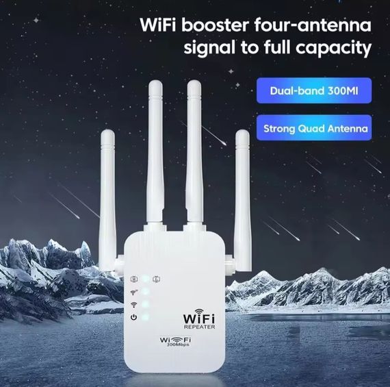 Беспроводной Wi-Fi усилитель-повторитель (репитер) сигнала 300 Мбит/с, 2.4 ГГц, с удлинением радиуса действия | Зображення 1