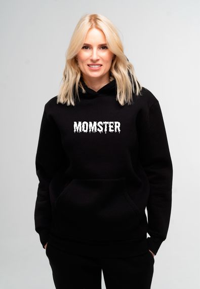 Худі жіночий утеплений чорний з принтом "Momster", 2XL