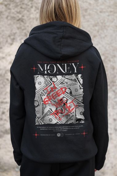 Утеплене зіп худі на флісі зіпер з принтом Money Grafity Without Kane Black | Зображення 5