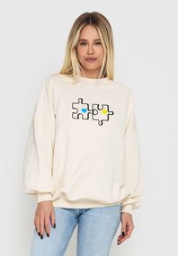 Світшот жіночий молочний з принтом "Пазл", 2XL