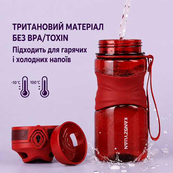Бутылка KANGZYUAN 650 мл - Красная Tritan BPA-free, ударопрочная, спортивная с эргономичной крышкой | Зображення 5