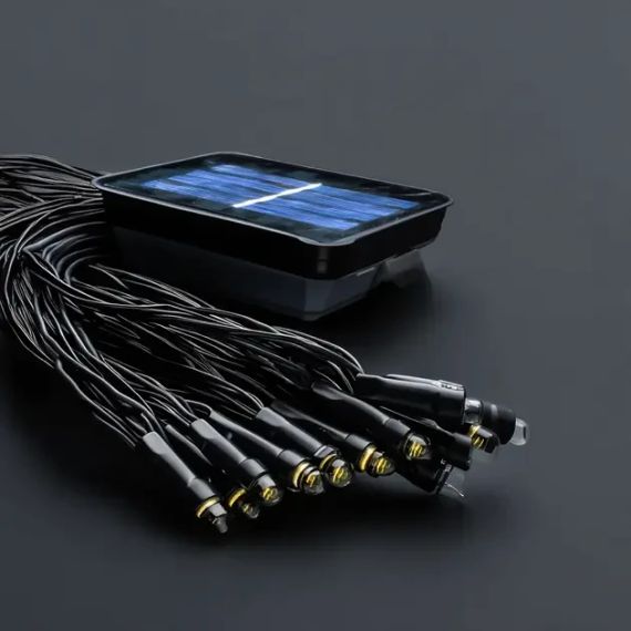 Гірлянда нитка на сонячній батареї 500 LED 50м чорний дріт жовтий | Зображення 3