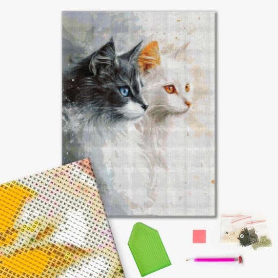 Алмазна мозаїка "Два милих котика" DBS1261, 40х50 см | Зображення 1