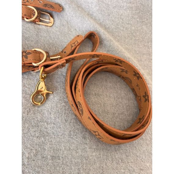 Брендовая шлея и поводок для собак LOUIS VUITTON рисунок с цветами, рыжий | Зображення 2