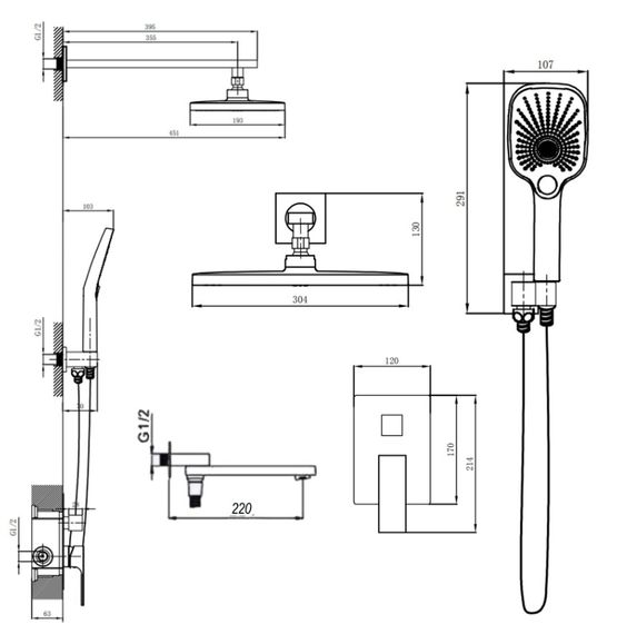 Душова система універсальна Qtap Gemini Black Matt прихованого монтажу QTGEM114BLM45703 | Зображення 8