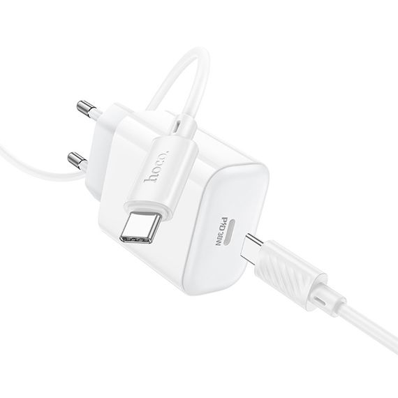 Набор СЗУ 110-240V HOCO C76A Pro+ Type-C кабель, USB-C, PD30W, кабель 1м, White, Box | Зображення 5