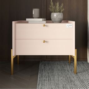 Тумба приліжкова LION Wood з двома шухлядами Рожевий (золоті ножки) (LION-041359)